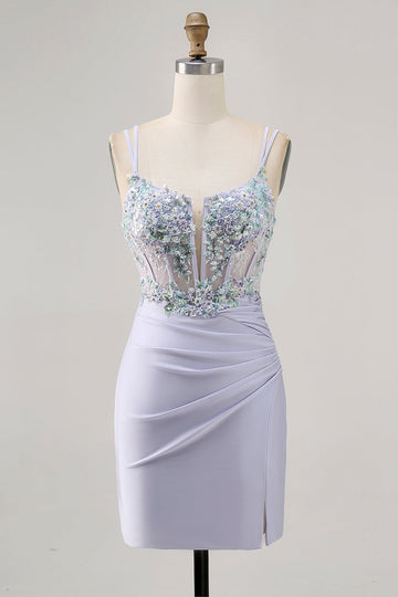 Lavender Bodycon Corset Sequin Homecoming Dress